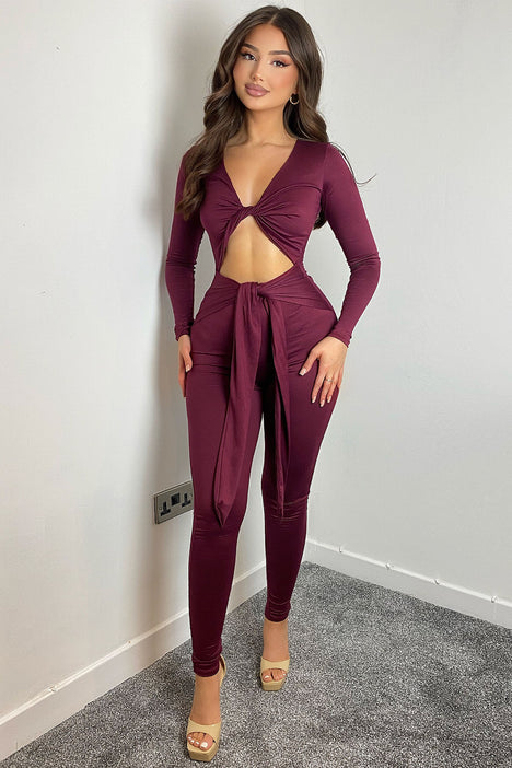 Burgundy jumpsuit hot sale fashion nova