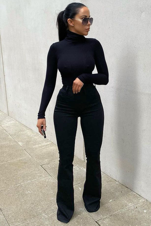 Fashion Nova Womens Flare Pants Black Stretch Lined Pleated Front M | eBay