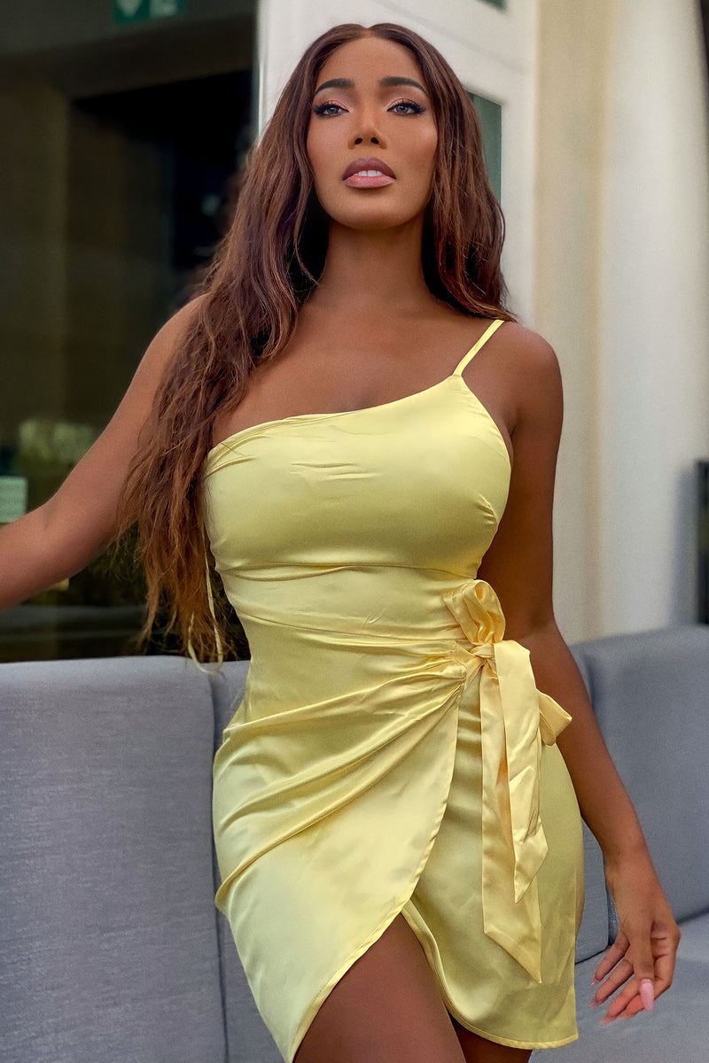 Delicate Lover Satin Mini Dress Yellow Fashion Nova Dresses