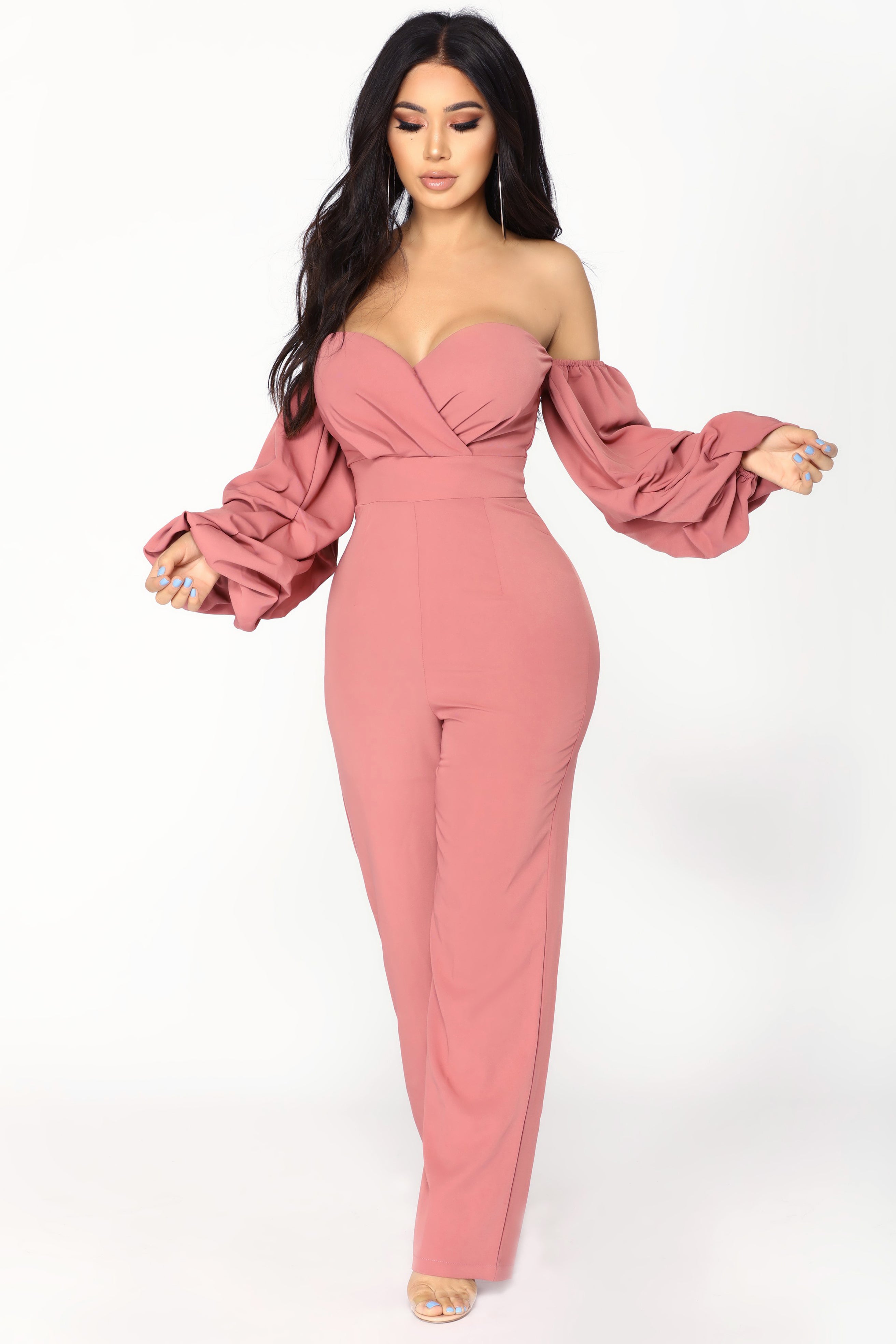 Ryana Off Shoulder Jumpsuit Dusty Mauve Fashion Nova