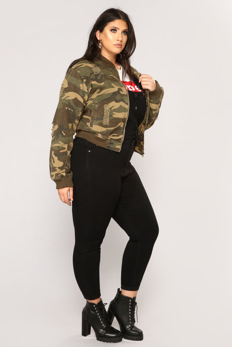 Fashion Nova Women's Mission Accomplished Stretch Camo Denim Jacket