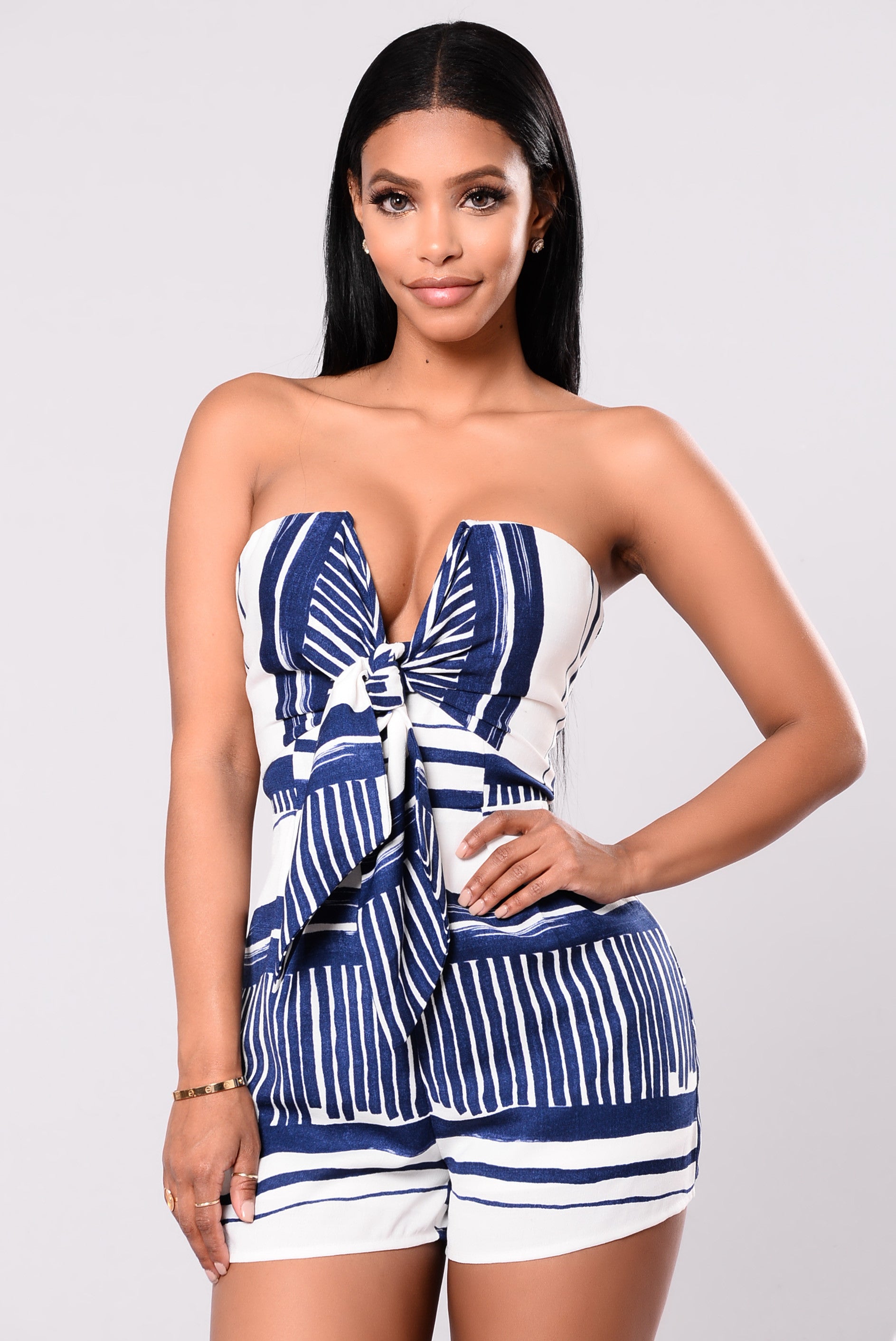 White and hot sale navy romper