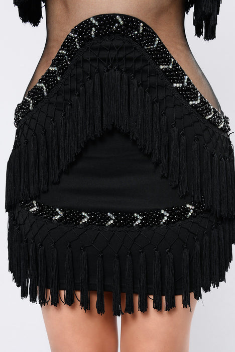 Black fringe dress top fashion nova