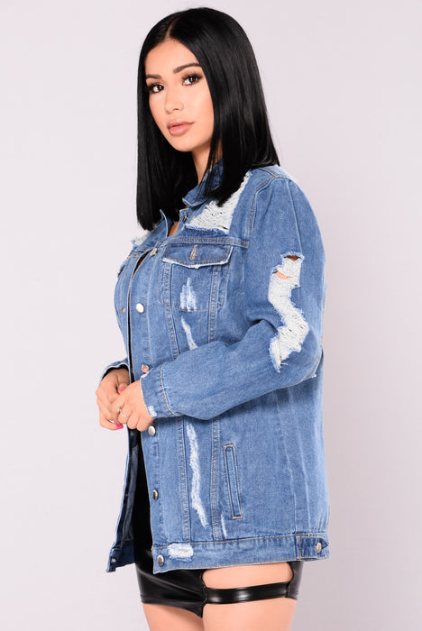 Oversized denim jacket fashion nova sale