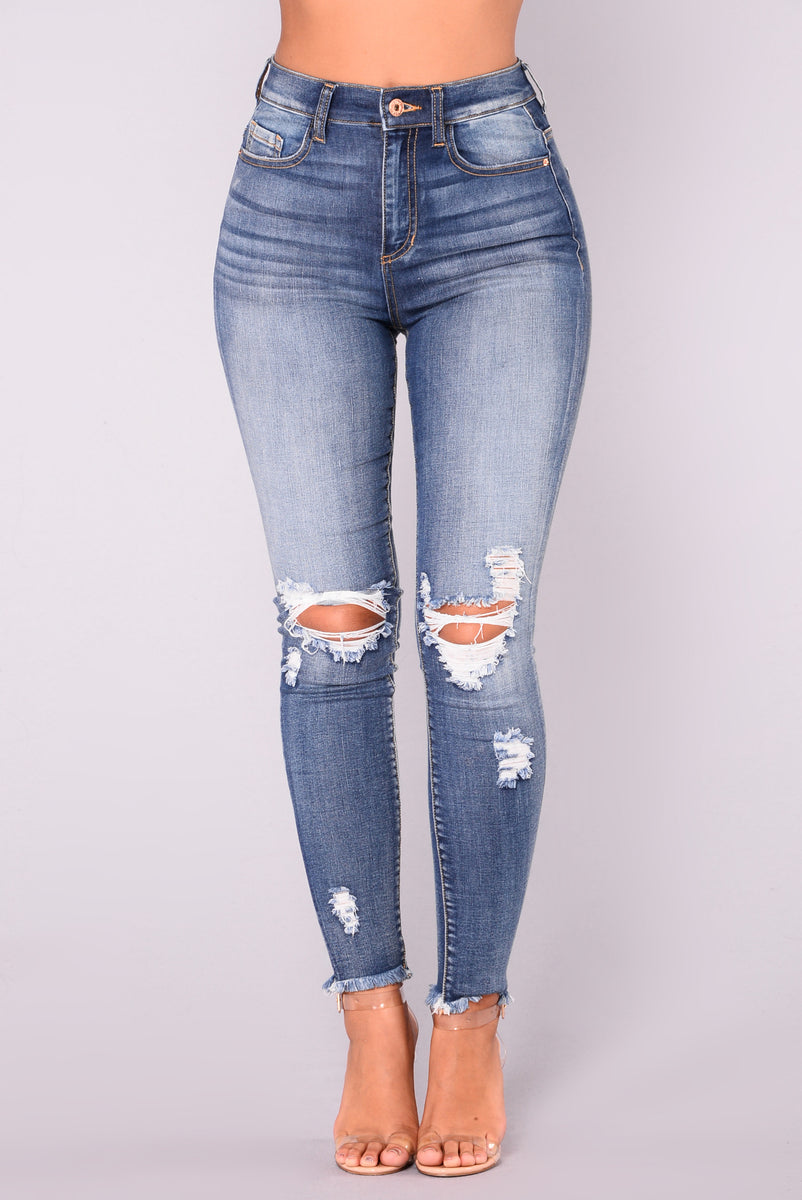 Smiley High Rise Distress Jeans - Medium Wash | Fashion Nova, Jeans ...