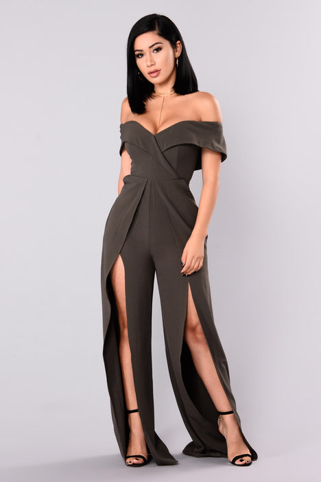 Eternal Optimist Off Shoulder Jumpsuit Olive Fashion Nova