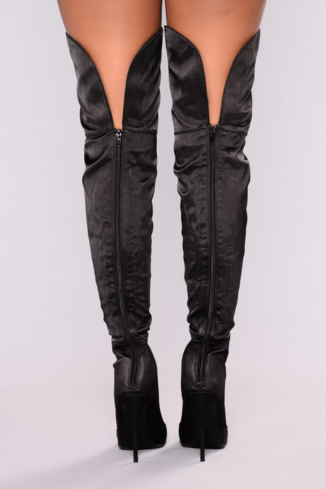 Satin over the top knee boots