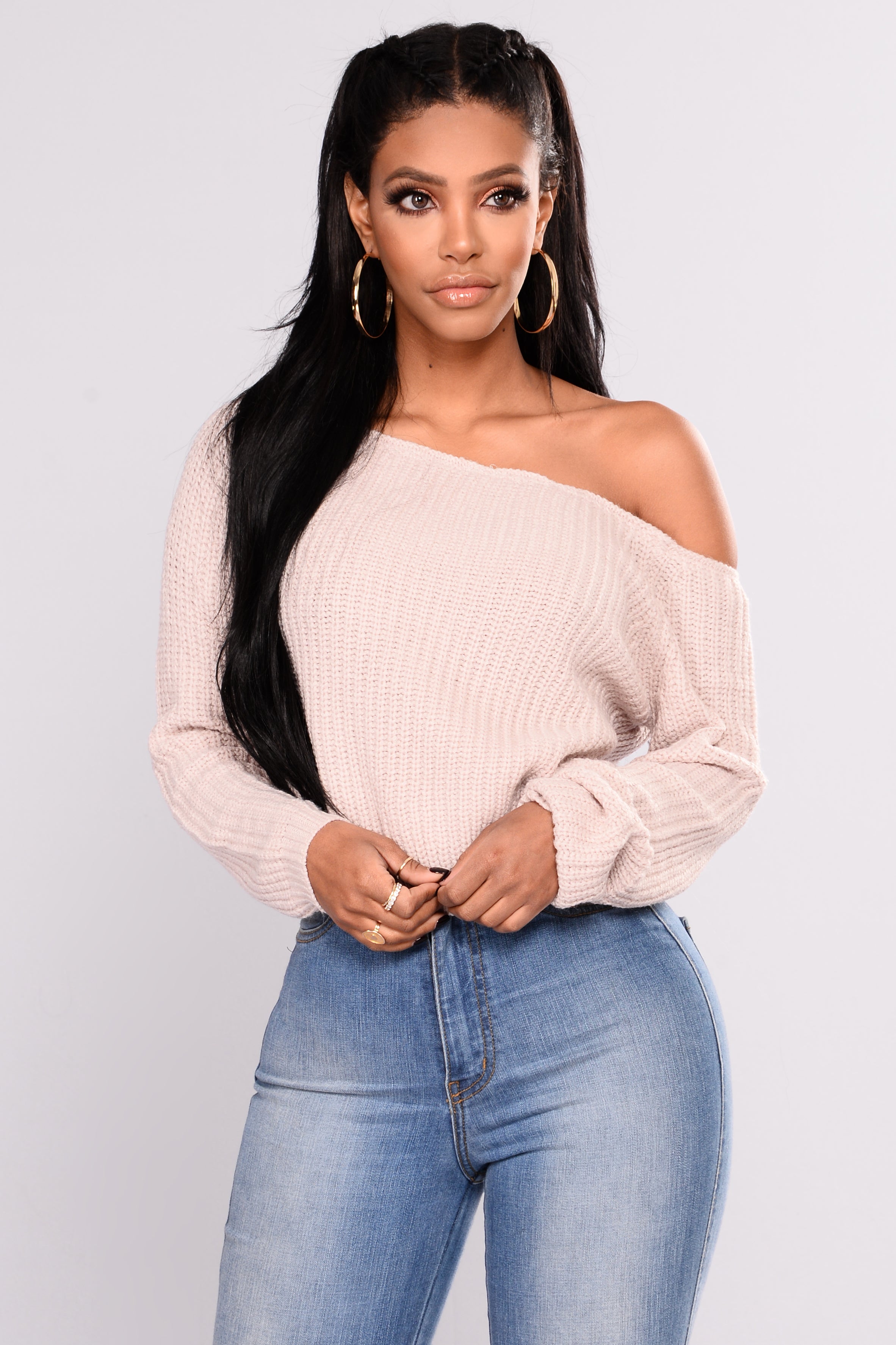 Riley Off Shoulder Sweater Blush Fashion Nova Sweaters