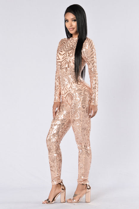 Rose gold jumpsuit store fashion nova