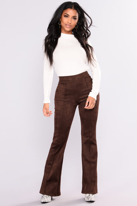 Brown Suede Trousers and Lace Top Stock Image - Image of woman, style:  169109141