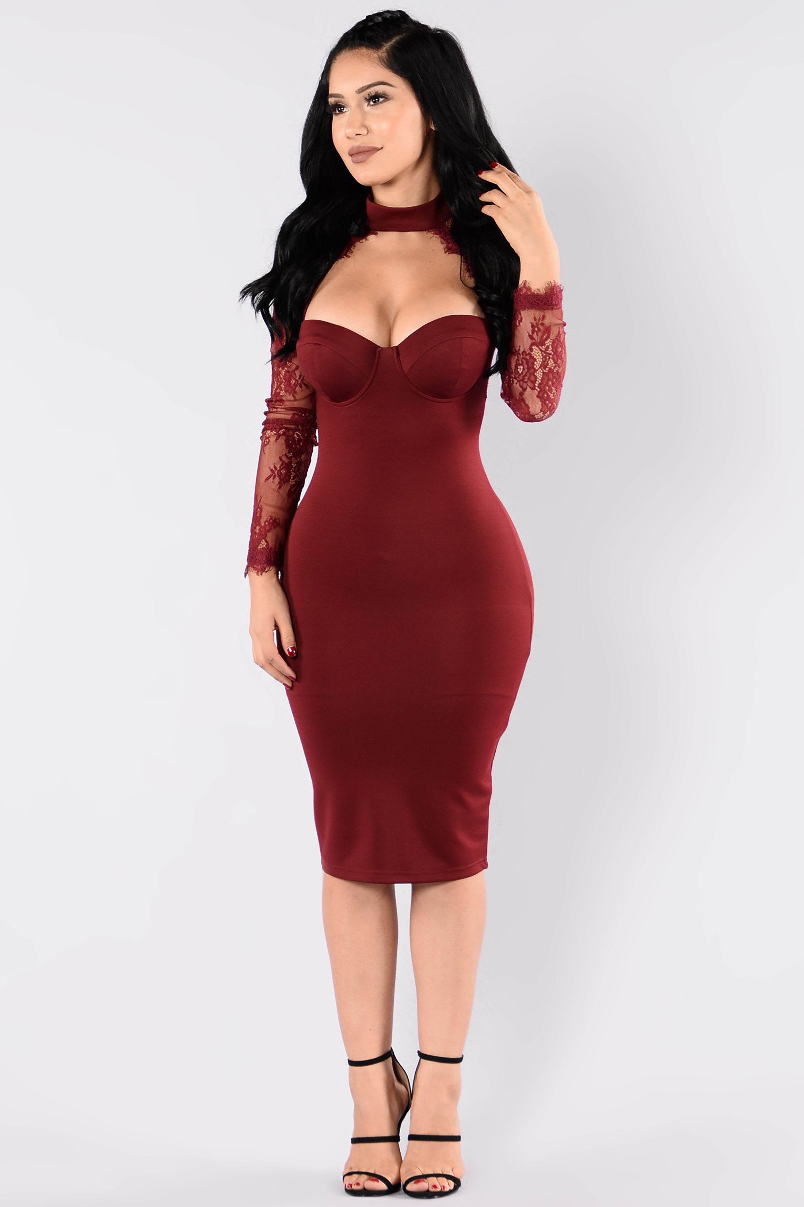 Burgundy dress fashion nova sale