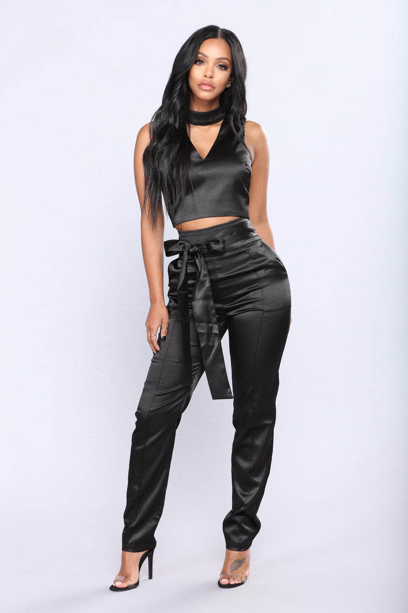 Up For A Raise Satin Pant Set - Black | Fashion Nova, Matching Sets ...