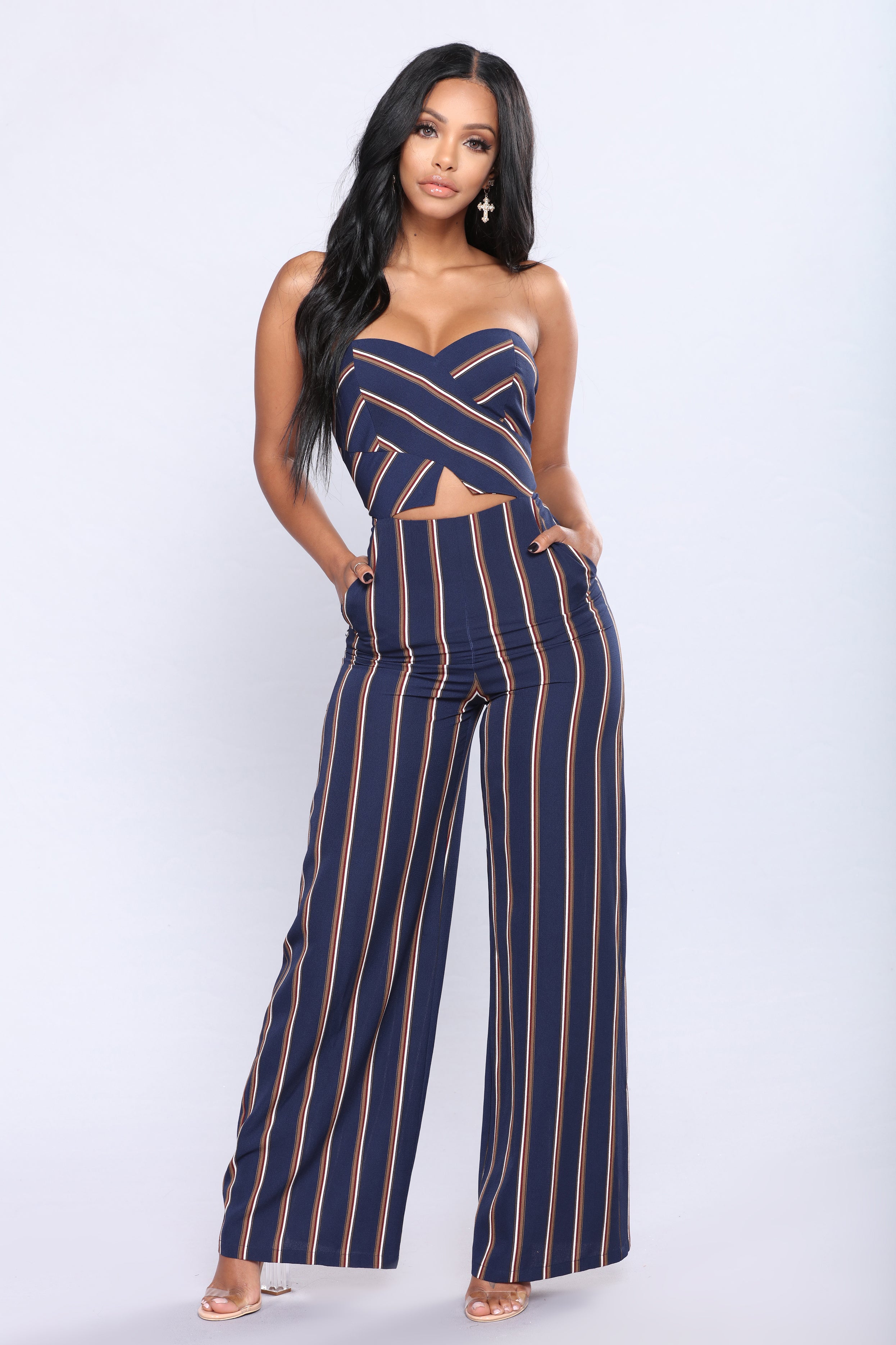 Fashion nova store striped jumpsuit