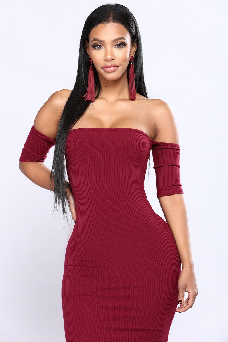 Lola Off Shoulder Dress - Wine | Fashion Nova, Dresses | Fashion Nova