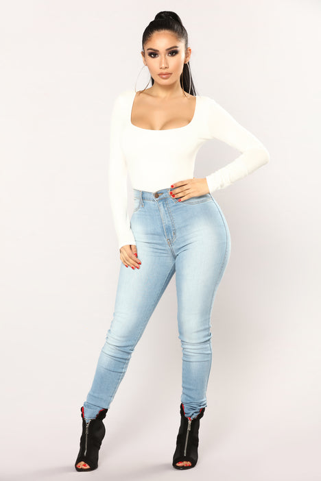 Ivory Double Layered Long Sleeve Square Neck Bodysuit – HYPEACH