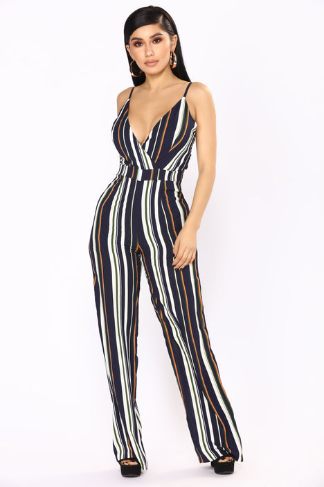 Striped jumpsuit fashion nova online