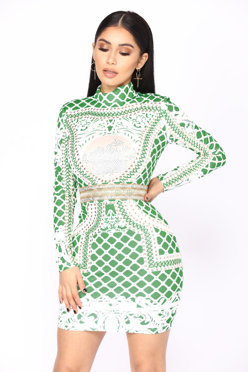 Deco Vibes Embellish Dress - Green | Fashion Nova, Dresses | Fashion Nova