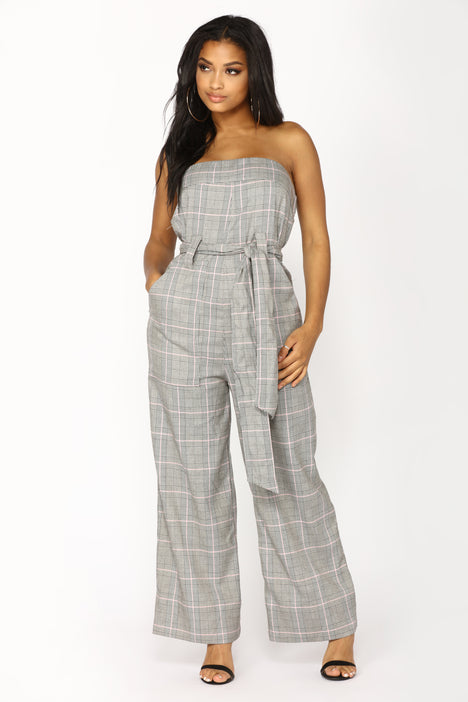 Grey 2025 plaid jumpsuit