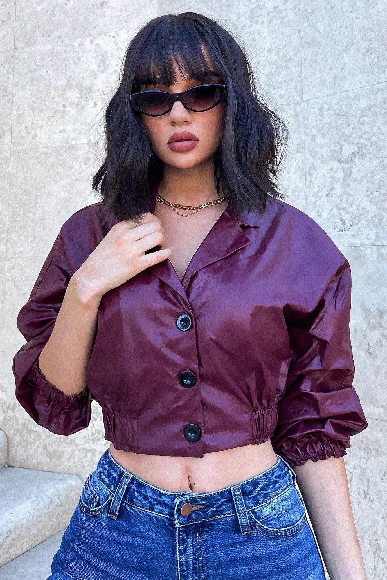 FAUX LEATHER CROP TOP, burgundy