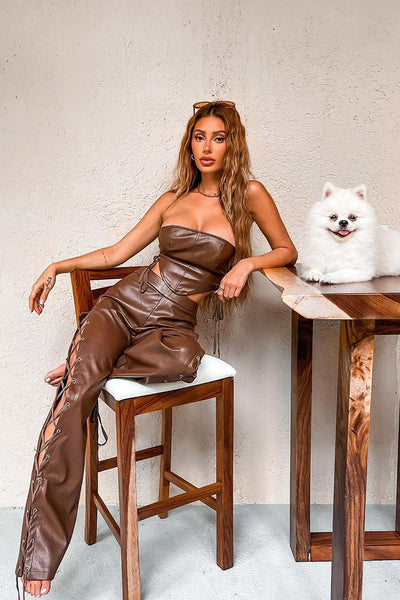 Party On PU Leather Jumpsuit - Brown