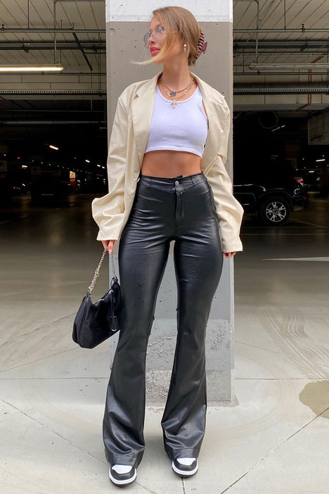Katiana Faux Leather Flare Pants - Black, Fashion Nova, Pants