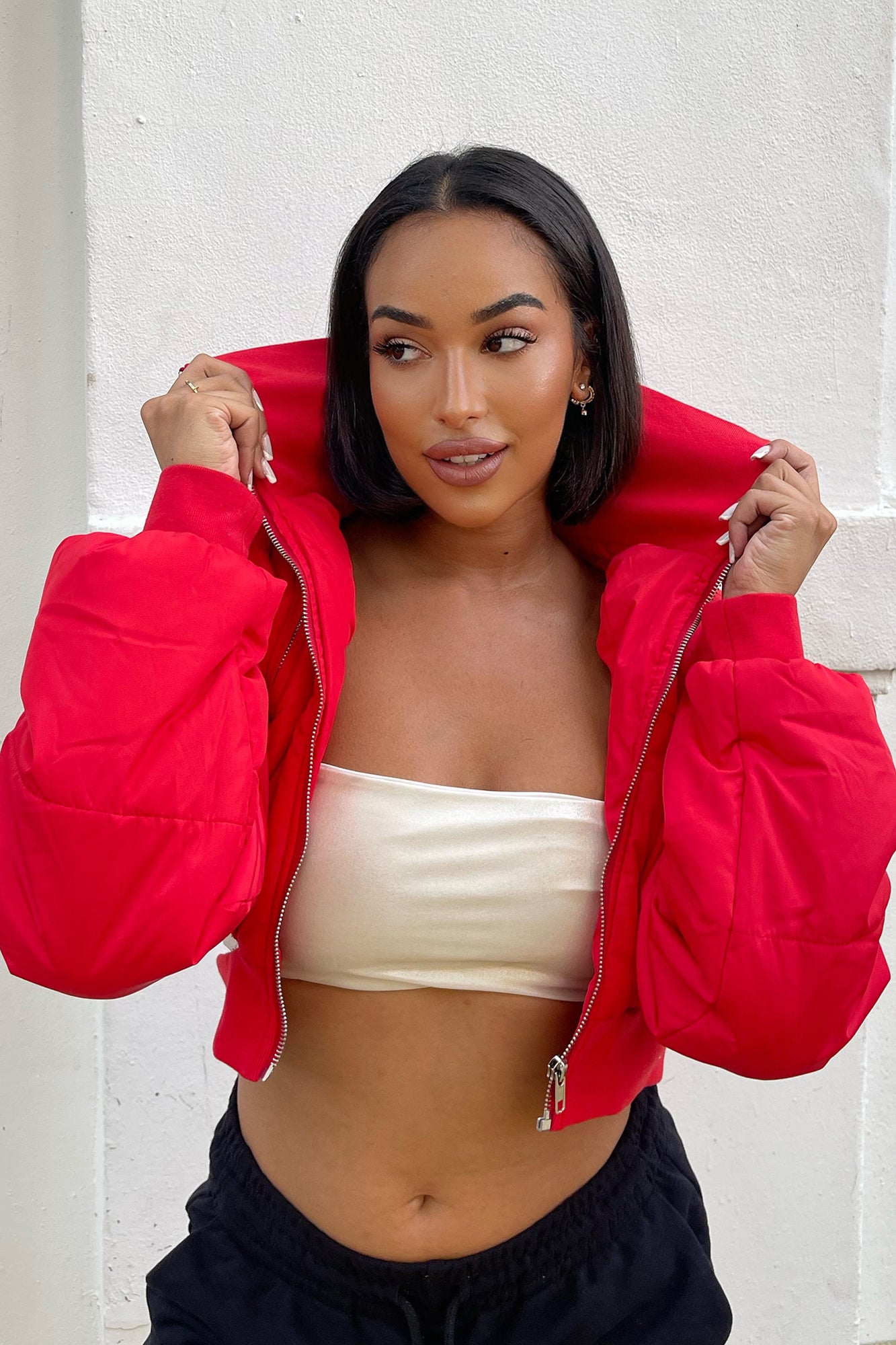 Red puffer deals crop jacket