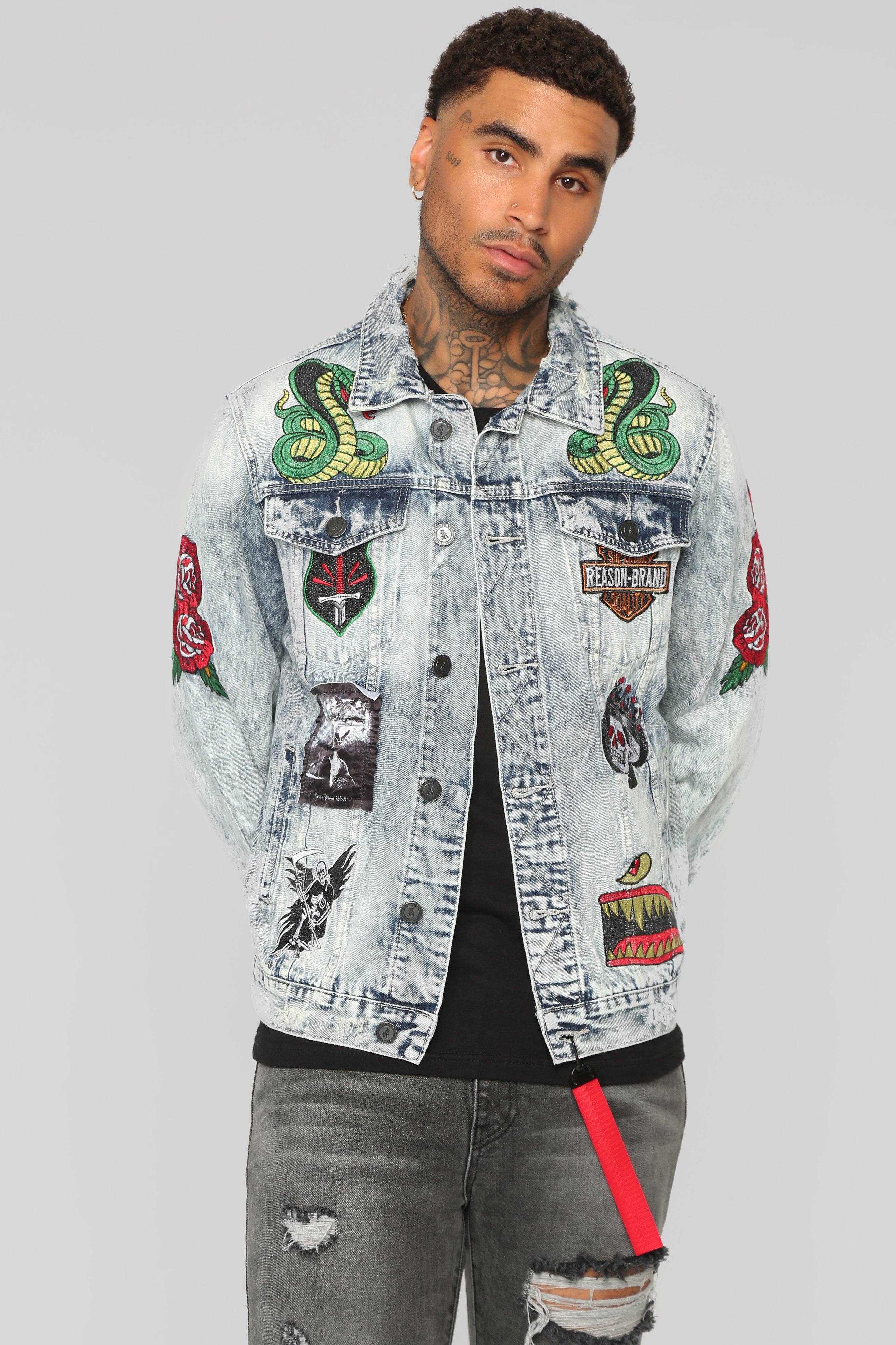 Reason Patches Denim Jacket in White for Men
