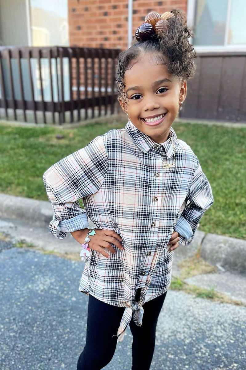 Mini Plaid About It Tie Front Shirt - Sand | Fashion Nova, Kids Tops ...