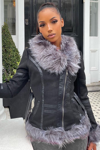 Fashion nova black fur coat sale