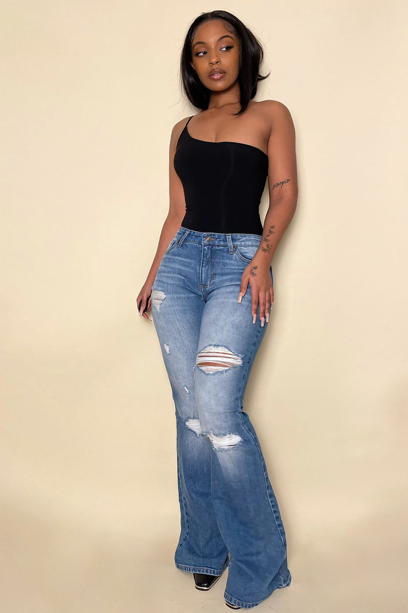 Not My First Rodeo Ripped Flare Jeans - Medium Blue Wash | Fashion Nova ...