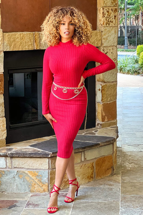 red sweater dress