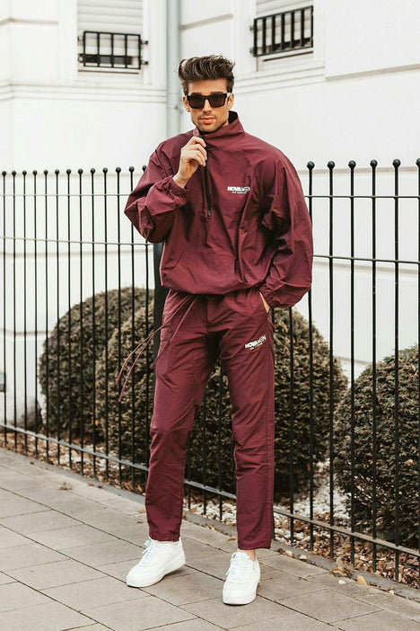 Novamen Nylon Jogger Burgundy Fashion Nova Mens Pants