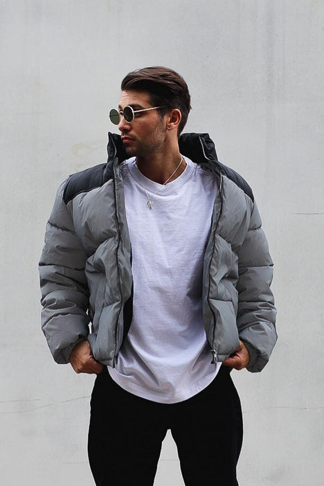 Men's Reflective Puffer Jacket with Detachable Hood