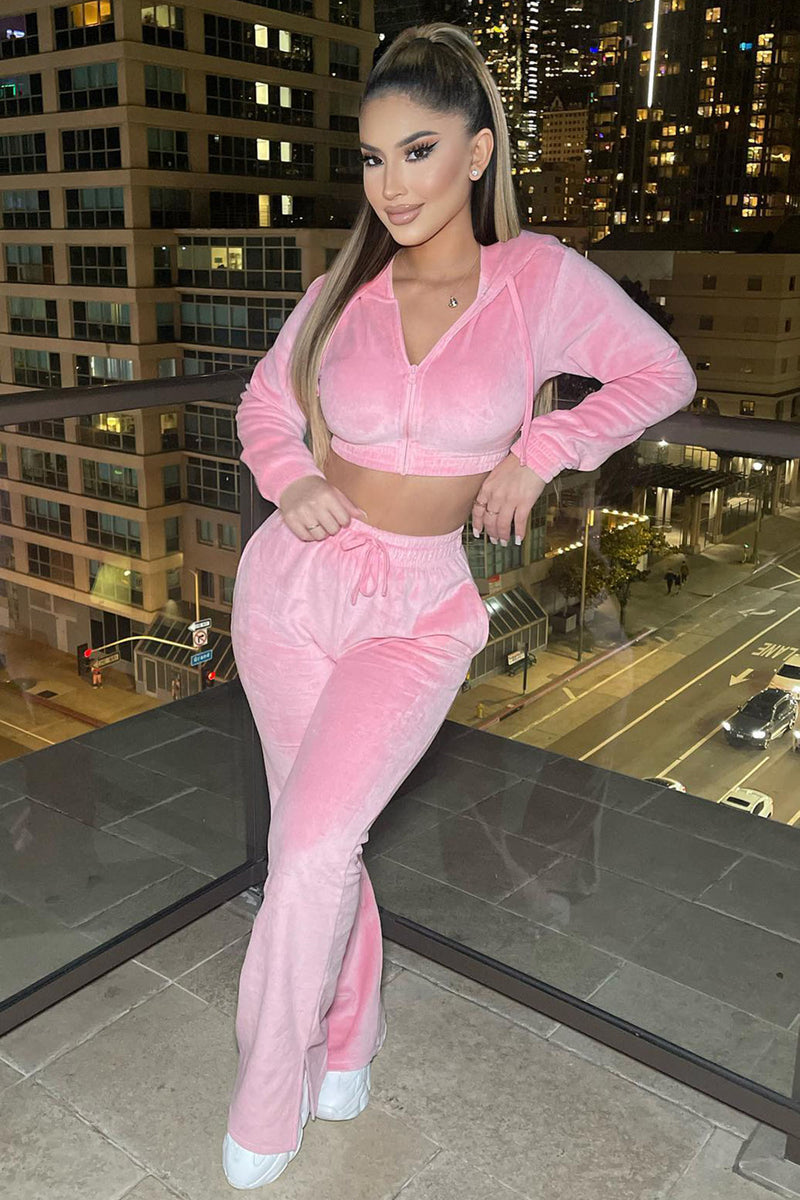 Running Into Town Velour Pant Set - Pink | Fashion Nova, Matching Sets ...