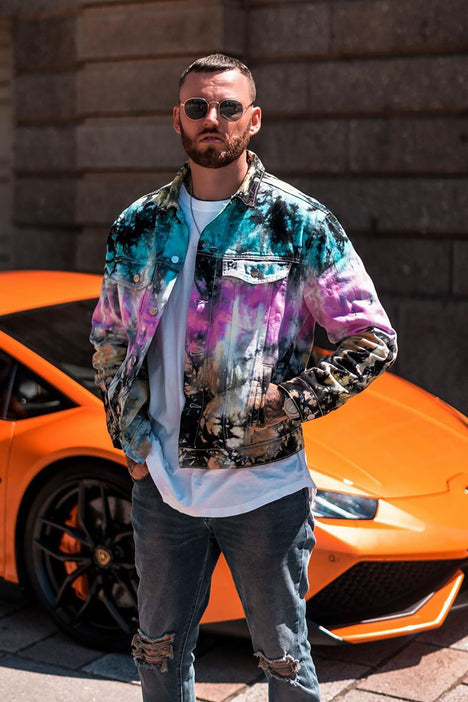 Blake Tie Dye Denim Jacket - Pink/combo, Fashion Nova, Mens Jackets