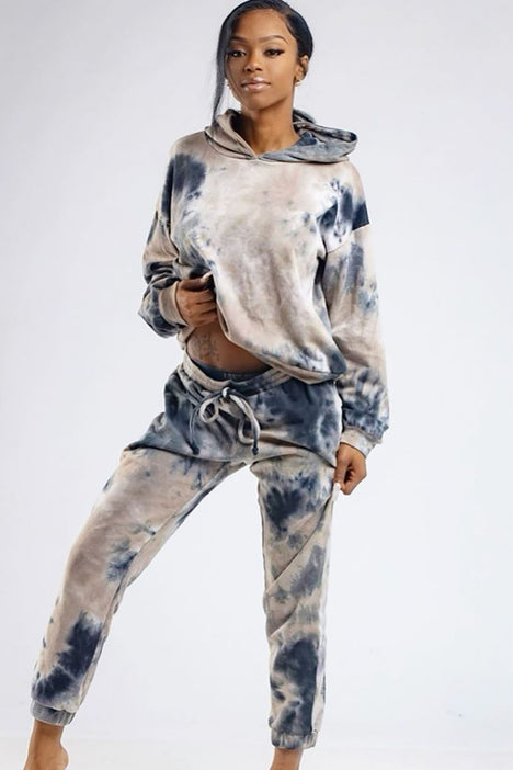 Skip A Beat Tie Dye Hoodie And Jogger Set Black combo