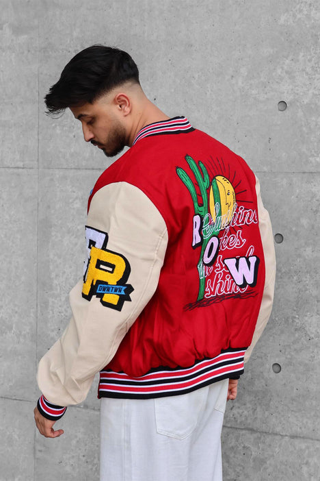 Men's Red and Navy Blue Baseball-Style Varsity Jacket (Few Left)