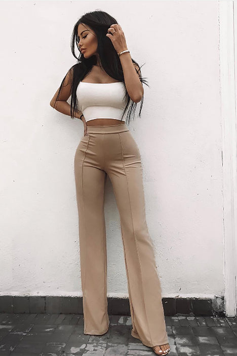 One Shoulder Ruffle Top + High Waist Wide Leg Pants (Style Pantry) |  Stylish outfits, Fashion outfits, Classy outfits